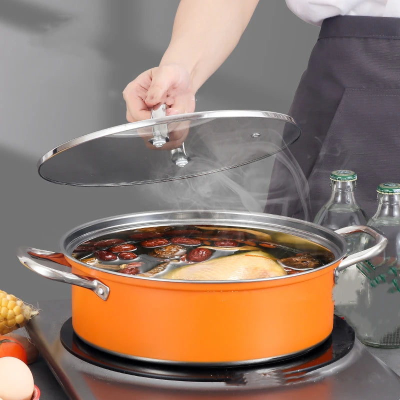 28cm Stainless Steel Stew Pot with Glass Lid – Induction Compatible, Suitable for Gas & Induction, Great for Soups, Stews, and Everyday Cooking