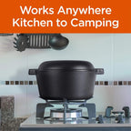 Pre-Seasoned 26cm Cast Iron Dutch Oven with Skillet Lid, Dual Handles – 2-in-1 Combo Pot & Pan Set – Includes Anti-Slip Mat & Silicone Clips, Multi-Purpose Cookware Set, Best for Frying, Searing,Stewing, Roasting, Bread, Baking, Camping & BBQ
