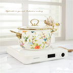 Retro Floral Enamel Stew Pot with Lid | Double Handle | 2 Designs | 2.8L–5L