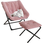Faux Fur Foldable Lounge Chair with Ottoman | Steel Frame | 5 Colours