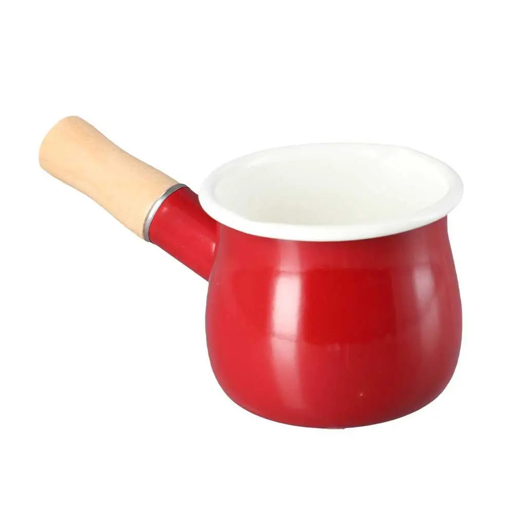 Mini Enamel Milk Pan with Wooden Handle | 500ml | 3 Colours