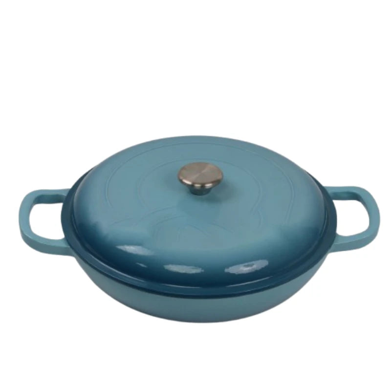 4.5L Cast Iron Dutch Oven Braiser Casserole Pan with Lid & Dual Handles – Designed for Searing, Braising, Roasting, Baking, Stews, Curries, Soups, One-Pot Meals and Everyday Cooking – Compatible with Induction & Gas Stove Lake blue