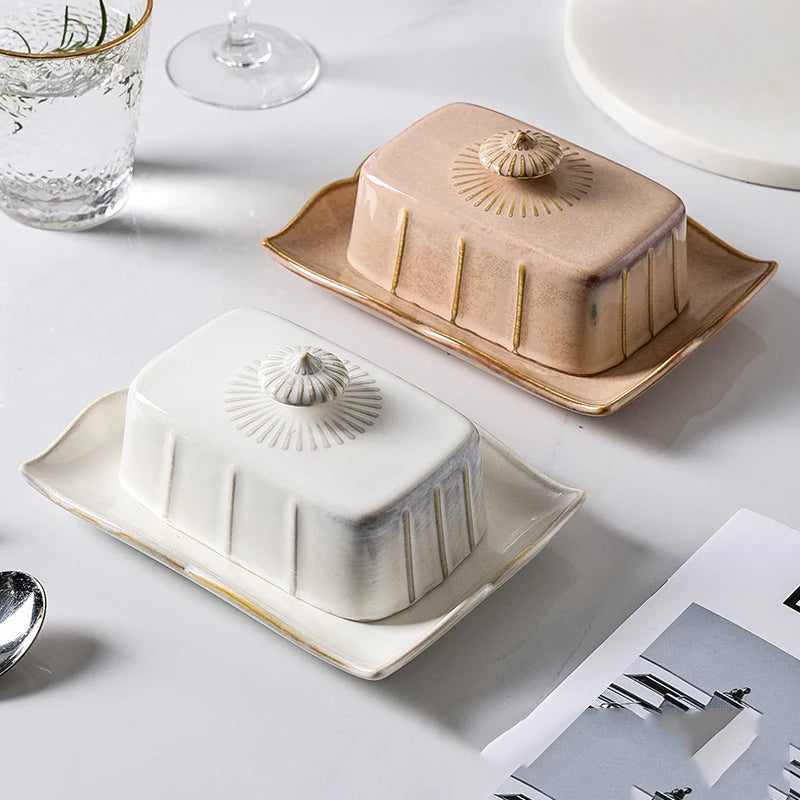 Enamel Butter & Cheese Dish with Lid | Retro Style | 19.3x14.2cm | 3 Colours