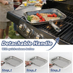 Perforated Stainless Steel Grill Basket with Detachable Handle – Rectangular BBQ Tray for Grilling Vegetables, Fish, and Meat, Ideal for Outdoor Cooking, Food-Grade Stainless Steel, Anti-Rust, Multi-Use, Easy Cleaning