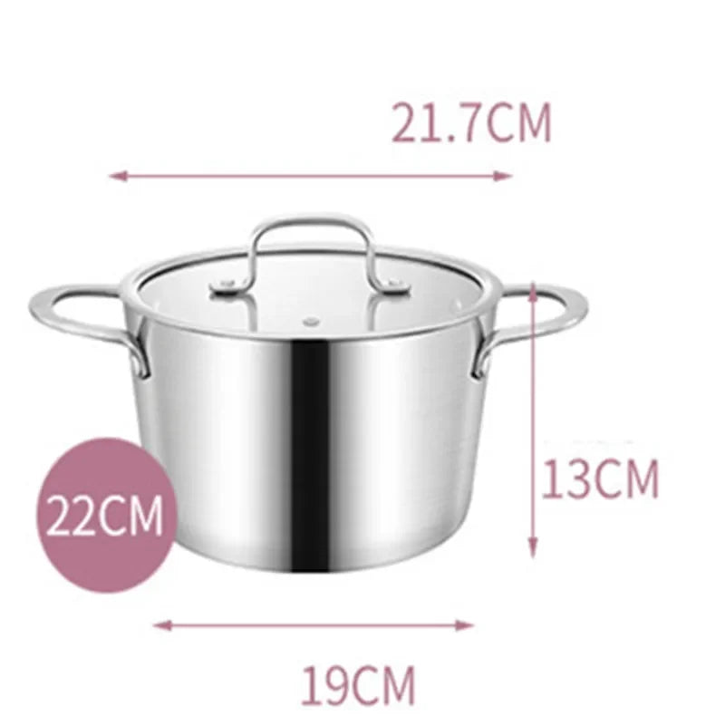 304 Stainless Steel Saucepan with Stainless Steel Lid & Stock Pot with Glass Lid, Compatible with Gas & Electric Hobs, Multi-Size Cookware Available in 16cm, 18cm, 20cm, 22cm & 24cm for Everyday Cooking 22cm Stock Pot