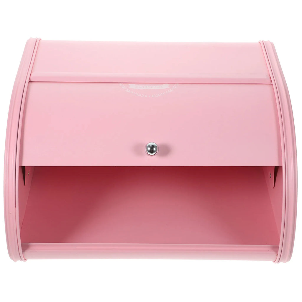Retro Pink Iron Bread Box with Easy-Glide Rolling Door – Heavy-Duty Rust-Resistant Powder-Coated Metal, Ventilated for Fresh Bread Storage