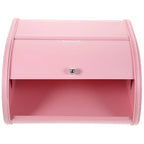 Retro Pink Iron Bread Box with Easy-Glide Rolling Door – Heavy-Duty Rust-Resistant Powder-Coated Metal, Ventilated for Fresh Bread Storage