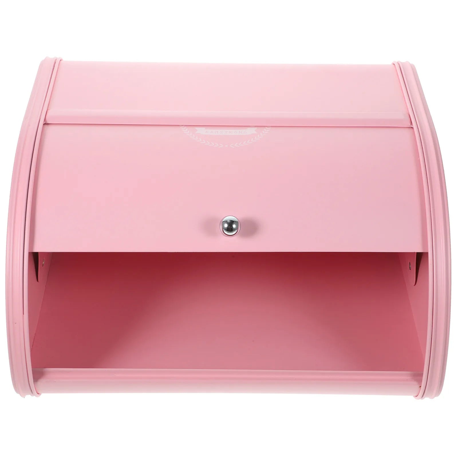 Retro Pink Iron Bread Box with Easy-Glide Rolling Door – Heavy-Duty Rust-Resistant Powder-Coated Metal, Ventilated for Fresh Bread Storage