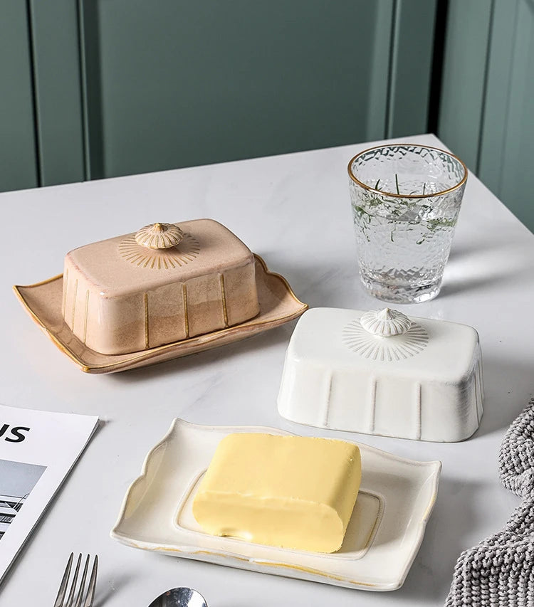 Enamel Butter & Cheese Dish with Lid | Retro Style | 19.3x14.2cm | 3 Colours