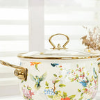 Retro Floral Enamel Stew Pot with Lid | Double Handle | 2 Designs | 2.8L–5L