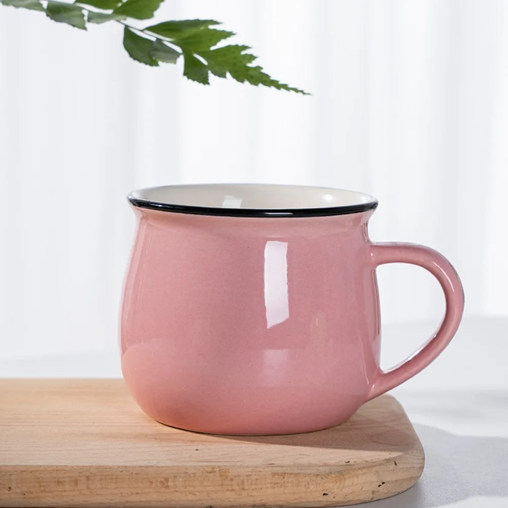 Nordic Ceramic Coffee Mug & Tea Cup – Solid Colour, Vintage Style, Available in 300ml & 400ml, Multiple Colours Pink