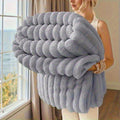 Bamboo Fibre Knitted Fleece Throw Blanket | 300GSM | All Seasons | Striped LIGHT GREY UNITED KINGDOM