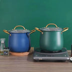Stainless Steel Soup Pot with Glass Lid & Gold Handles – Thickened Base, Induction Compatible, Great for Soups, Stews, and Everyday Cooking
