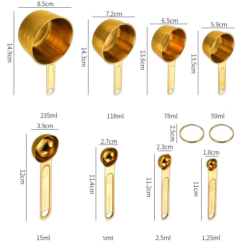 8-Piece Gold Stainless Steel Measuring Cups & Spoons Set Gold 8-piece set