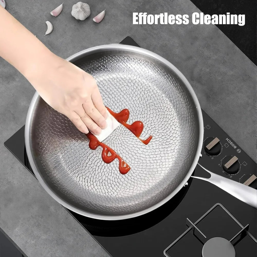 Titanium Interior Frying Pan with Glass Lid – Uncoated, Fish Scale Hammer Pattern, Gas & Induction Compatible | 26cm, 28cm & 30cm