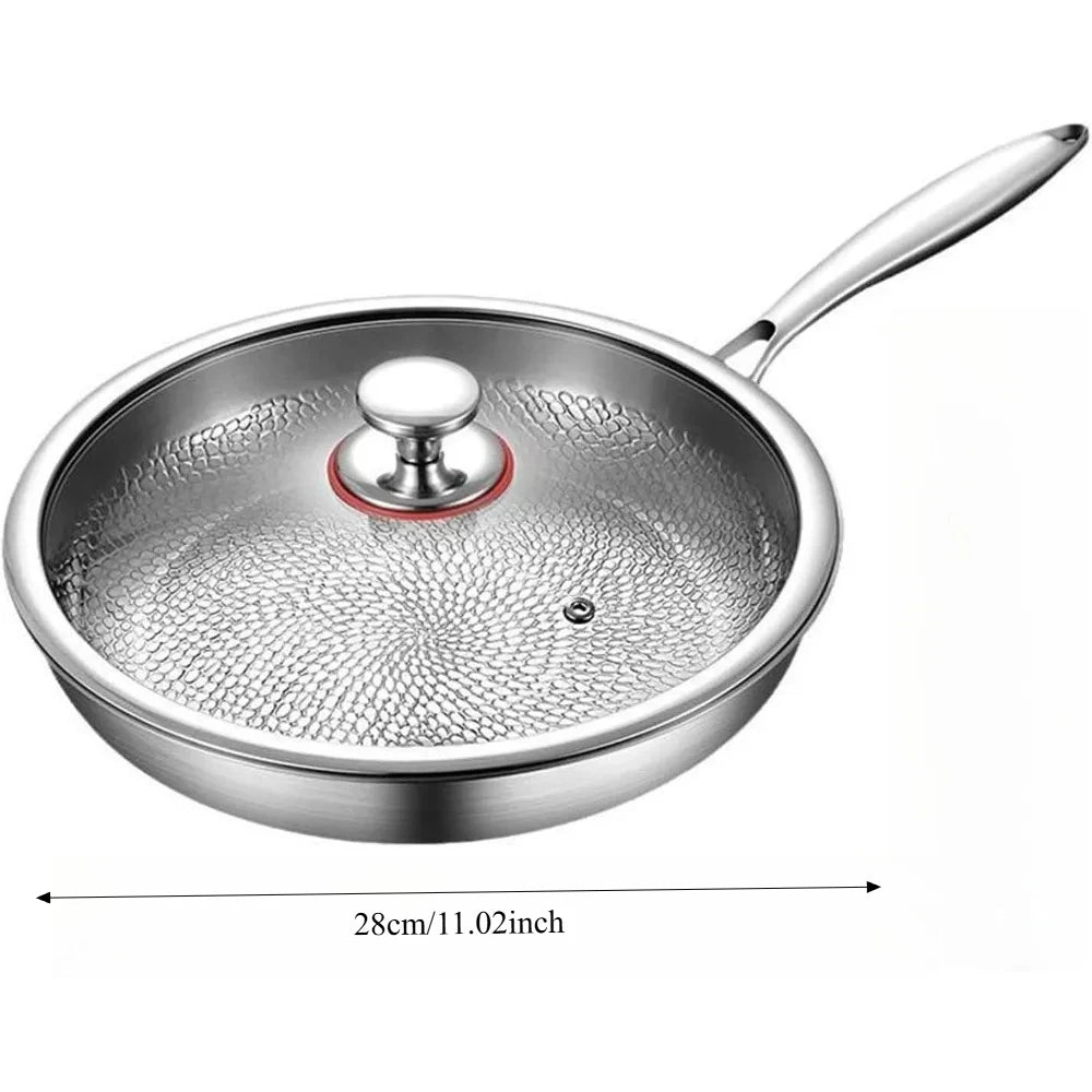 Titanium Interior Frying Pan with Glass Lid – Uncoated, Fish Scale Hammer Pattern, Gas & Induction Compatible | 26cm, 28cm & 30cm 28cm