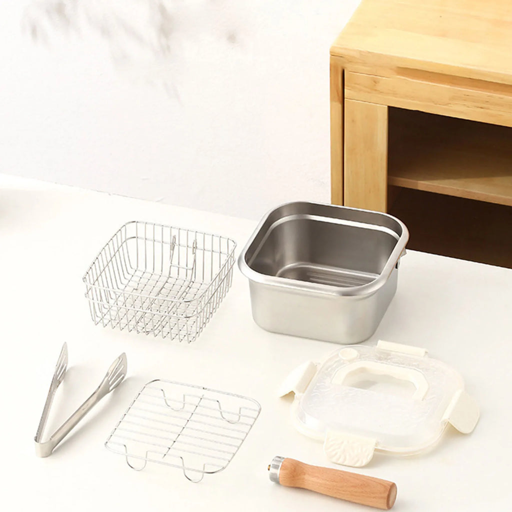 Portable Frying Set Multifunctional Oil Saving Mini Fryer Kit Stainless Steel Pot For Kitchen Fries Chicken
