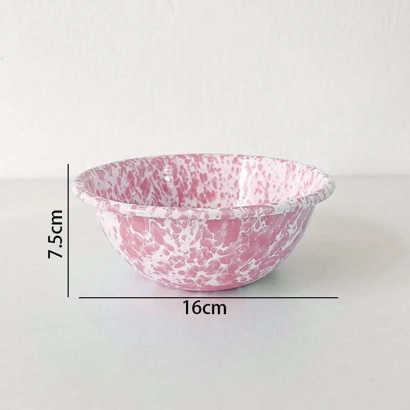 Retro Enamel Dinnerware | Splash Ink Pattern | Plates, Bowls, Cups & Spoons | Assorted Designs D-bowl
