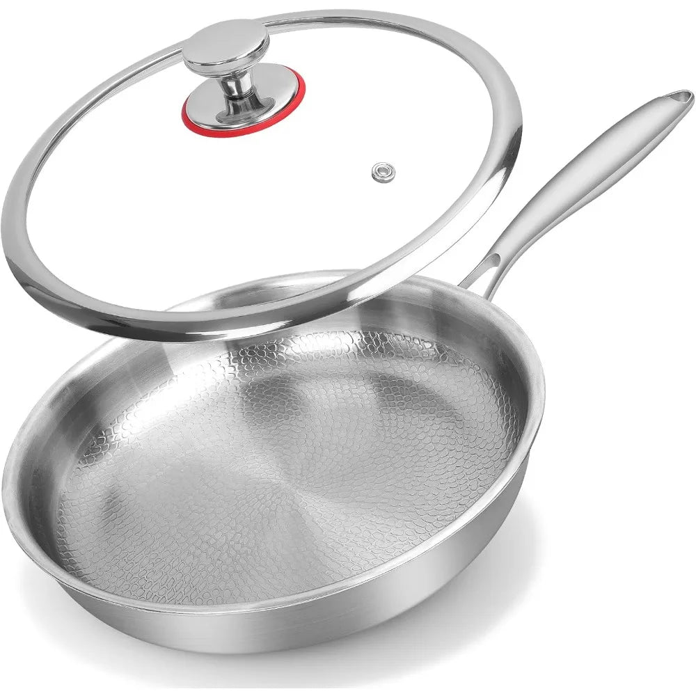 Titanium Interior Frying Pan with Glass Lid – Uncoated, Fish Scale Hammer Pattern, Gas & Induction Compatible | 26cm, 28cm & 30cm