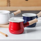 Mini Enamel Milk Pan with Wooden Handle | 500ml | 3 Colours