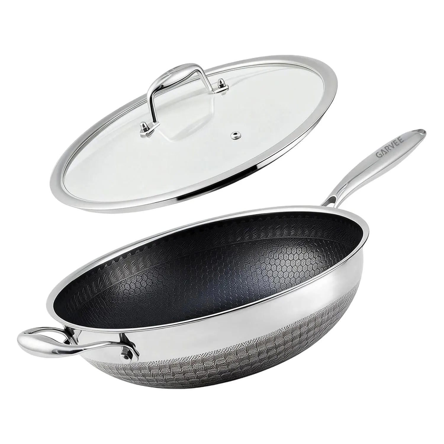Stainless Steel Honeycomb Wok Pan | Tri-Ply 316 With Lid UNITED KINGDOM