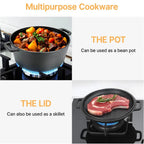 Pre-Seasoned 26cm Cast Iron Dutch Oven with Skillet Lid, Dual Handles – 2-in-1 Combo Pot & Pan Set – Includes Anti-Slip Mat & Silicone Clips, Multi-Purpose Cookware Set, Best for Frying, Searing,Stewing, Roasting, Bread, Baking, Camping & BBQ
