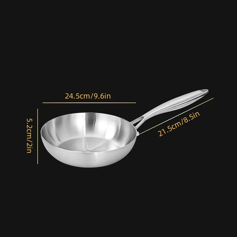 Stainless Steel Uncoated Skillets with Ergonomic Long Handles Suitable for Searing and Sauteing Available in 24cm, 26cm, 28cm & 30cm