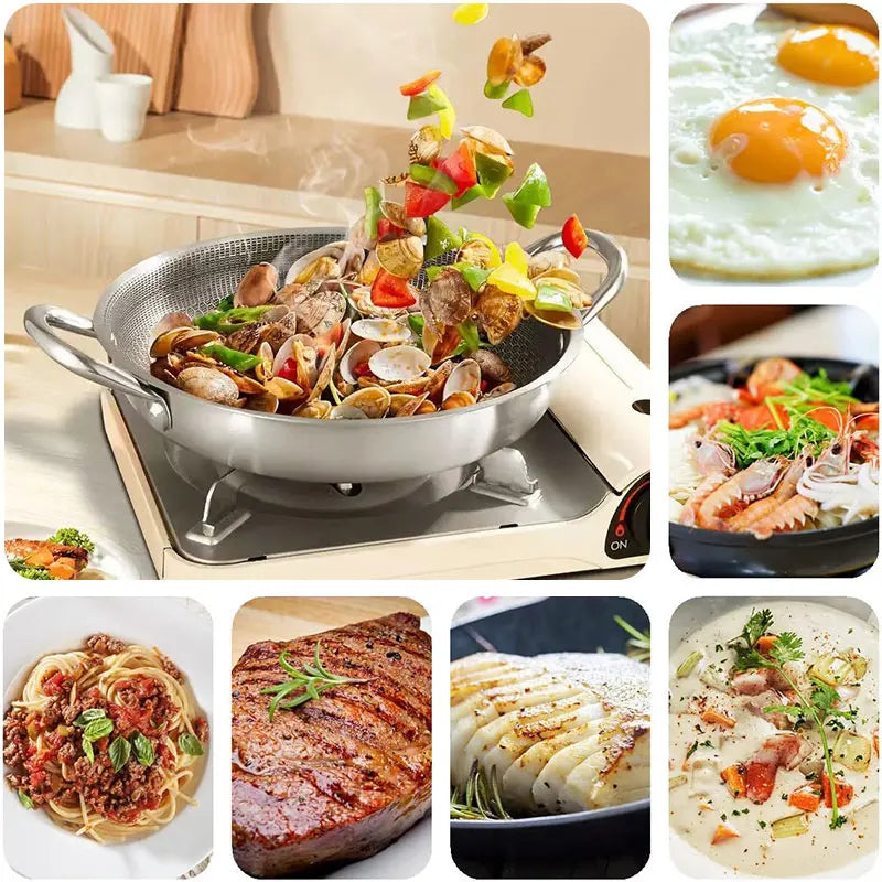 Honeycomb-Textured Stainless Steel Hybrid Wok & Stir-Fry Pan with Double Handles – Large Nonstick Pan, Available in 24cm/28cm