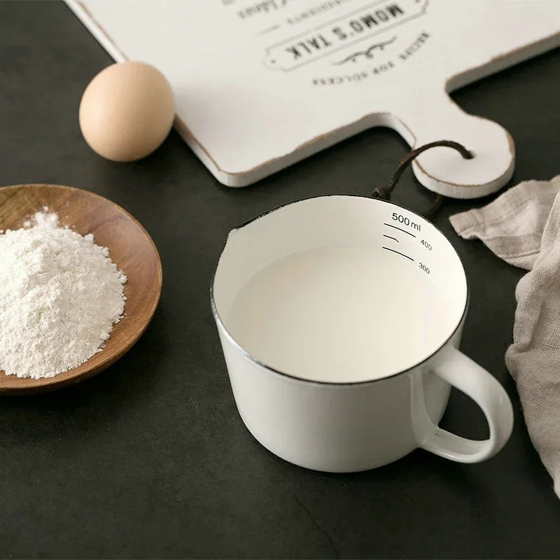 White Enamel Measuring & Milk Cup | Gas & Induction Safe | 500ml & 1000ml
