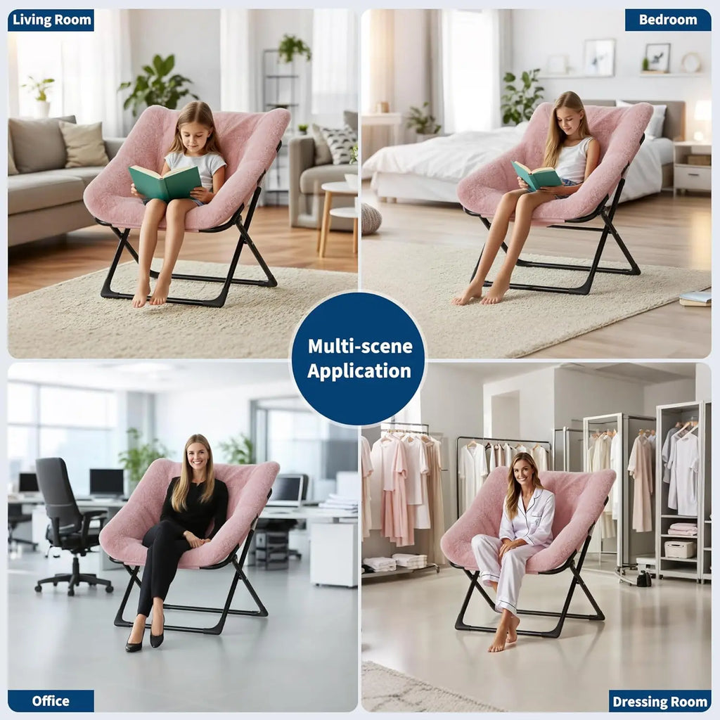 Faux Fur Foldable Lounge Chair with Ottoman | Steel Frame | 5 Colours