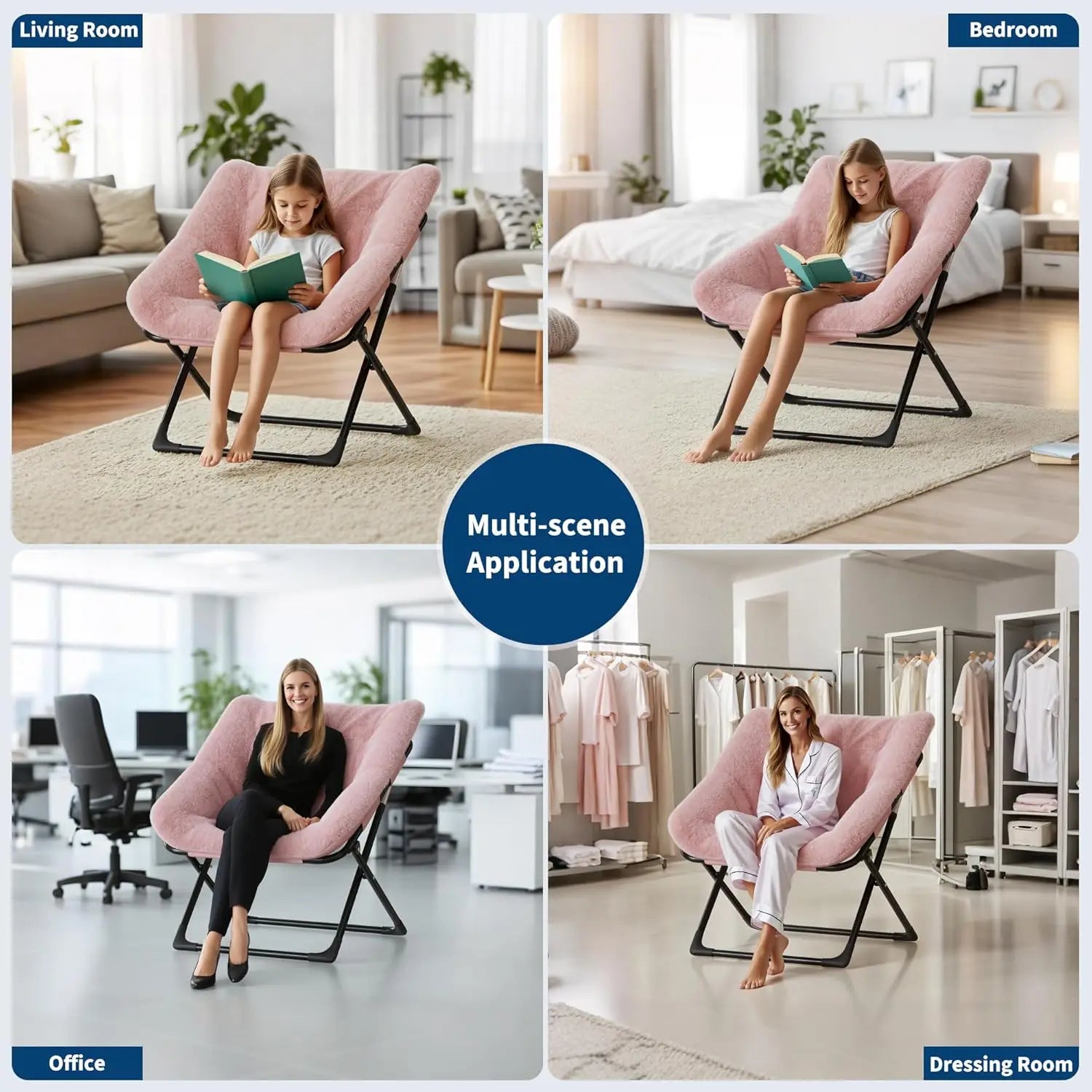 Faux Fur Foldable Lounge Chair with Ottoman | Steel Frame | 5 Colours