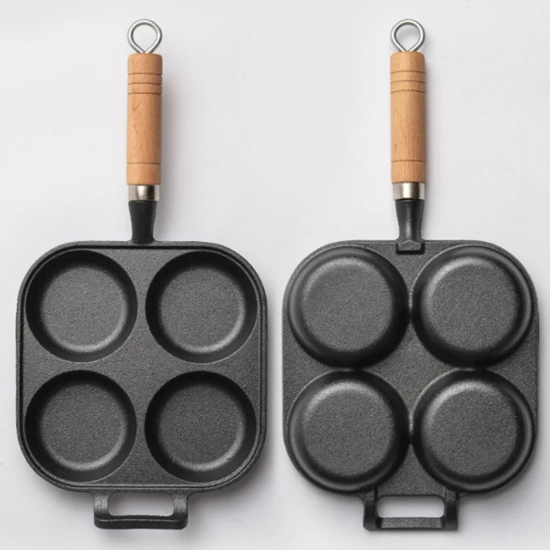 Cast Iron 4-Hole Breakfast Egg Pan – Gas & Induction Compatible | 4 Shape Options