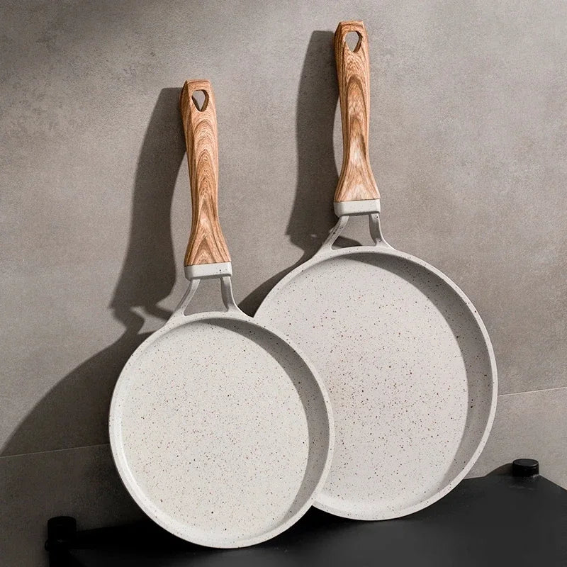 Maifan Stone Non-Stick Crepe & Pancake Pan with Wooden Handle(20/24/28cm) – Flat Pan Ideal for Pancakes, Crepes & Everyday Cooking , Induction & Gas Compatible
