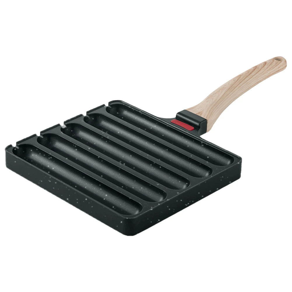 5 Grid Square Grill Cast Iron Pan For Sausage Cooking Pre Seasoned Sausage Fry Pan Outdoor Breakfast Gas And Induction Compatible