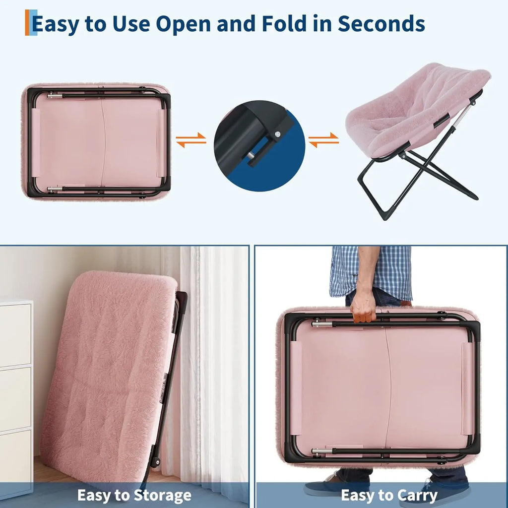 Faux Fur Foldable Lounge Chair with Ottoman | Steel Frame | 5 Colours