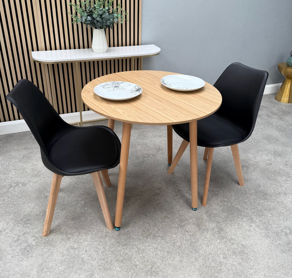 Round Dining Set of 2 Black Pack of 2 Oak