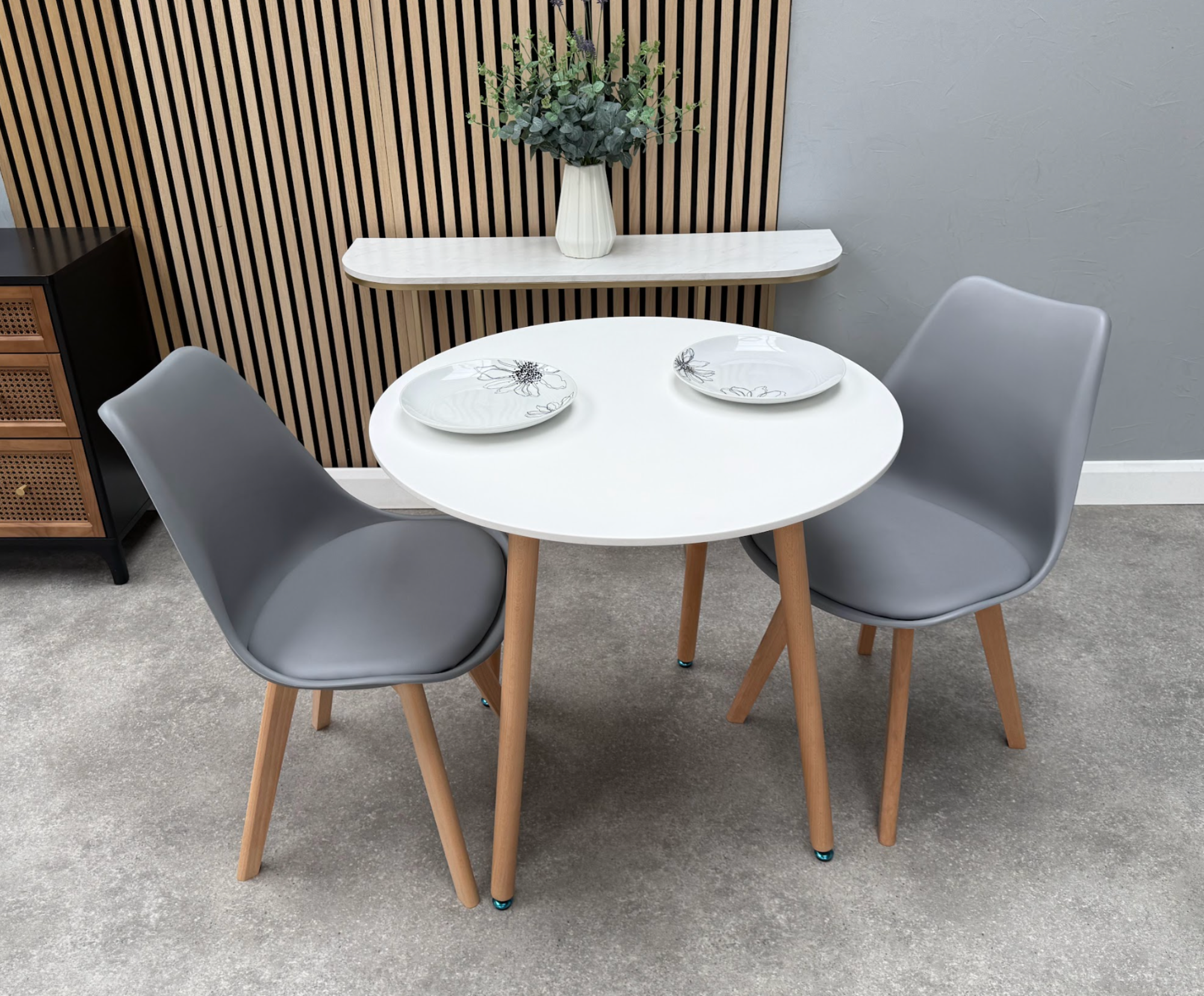 Round Dining Set of 2 Grey Pack of 2 White
