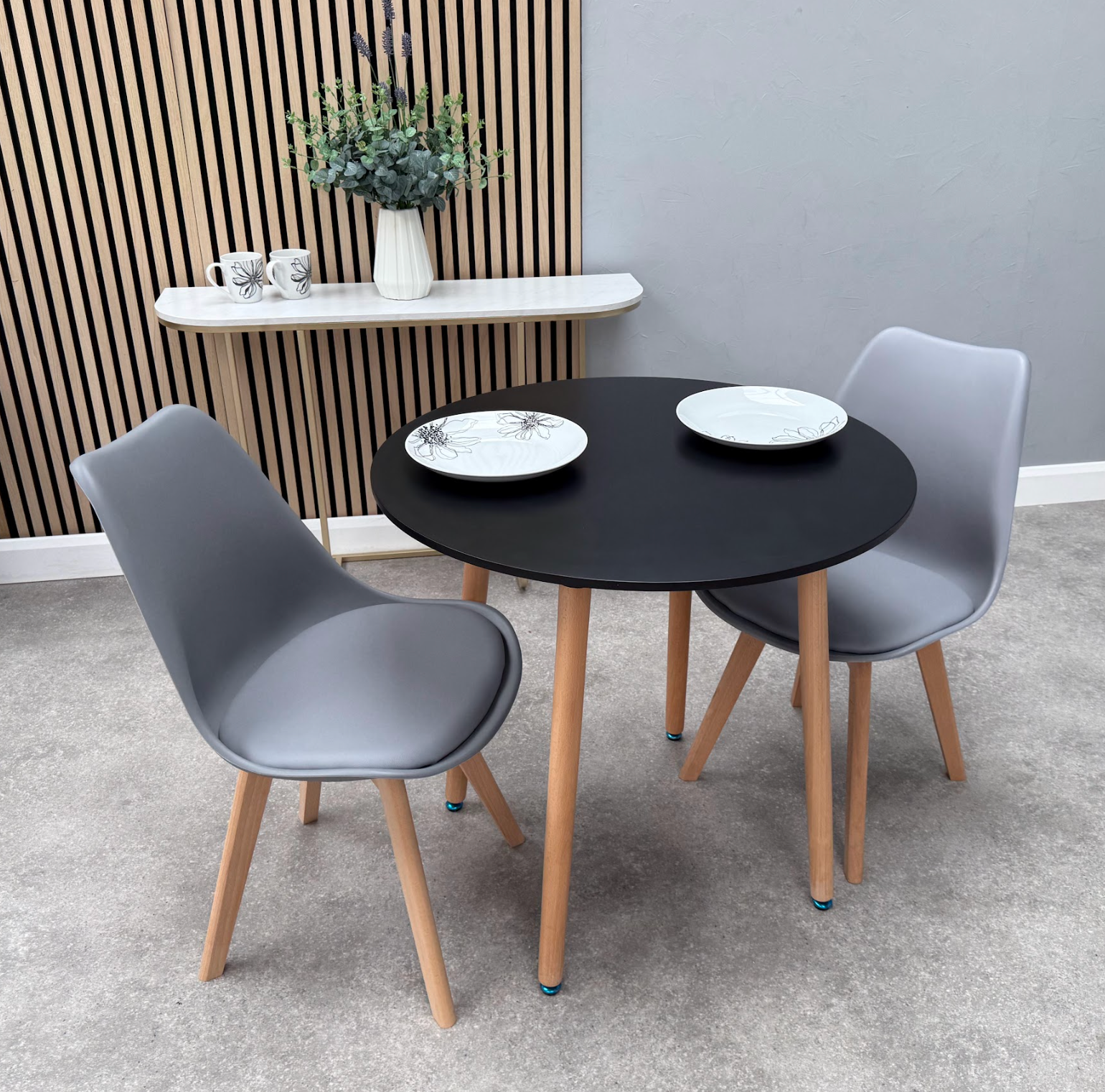 Round Dining Set of 2 Grey Pack of 2 Black