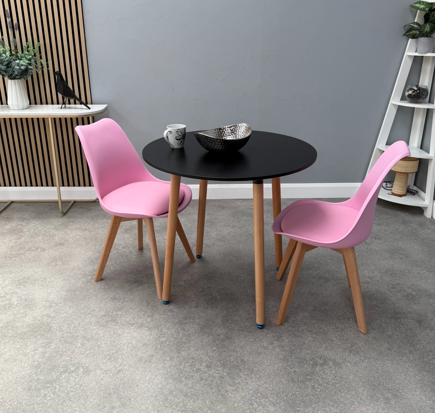 Round Dining Set of 2 Pink Pack of 2 Black