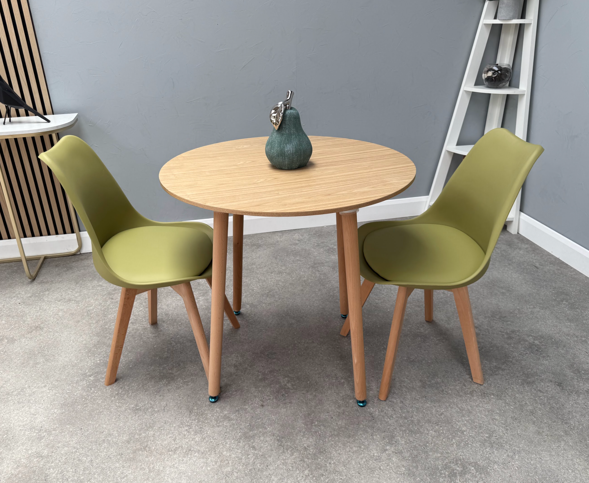 Round Dining Set of 2 Lime Green Pack of 2 Oak