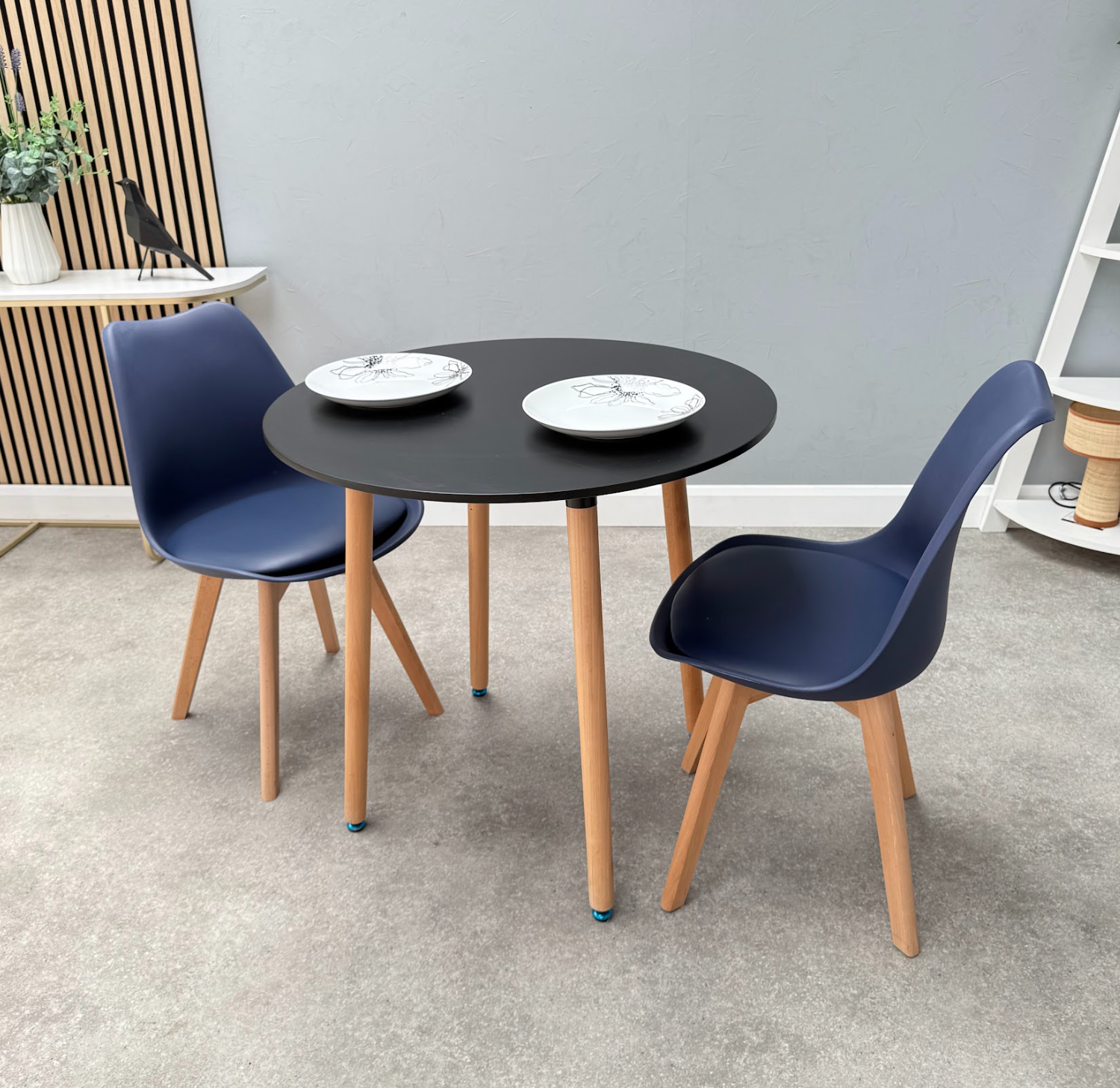 Round Dining Set of 2 Royal Blue Pack of 2 Black