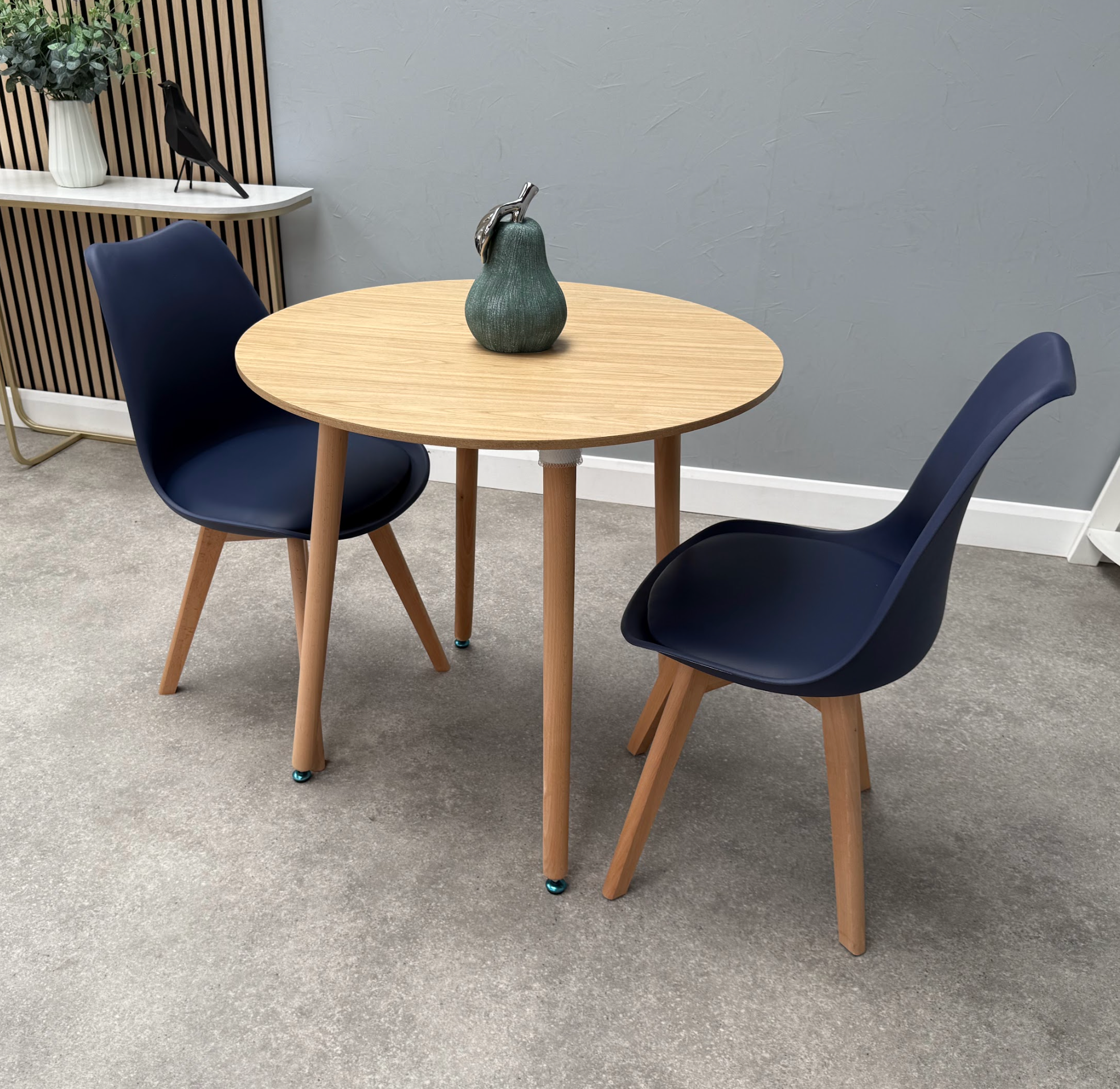 Round Dining Set of 2 Royal Blue Pack of 2 Oak