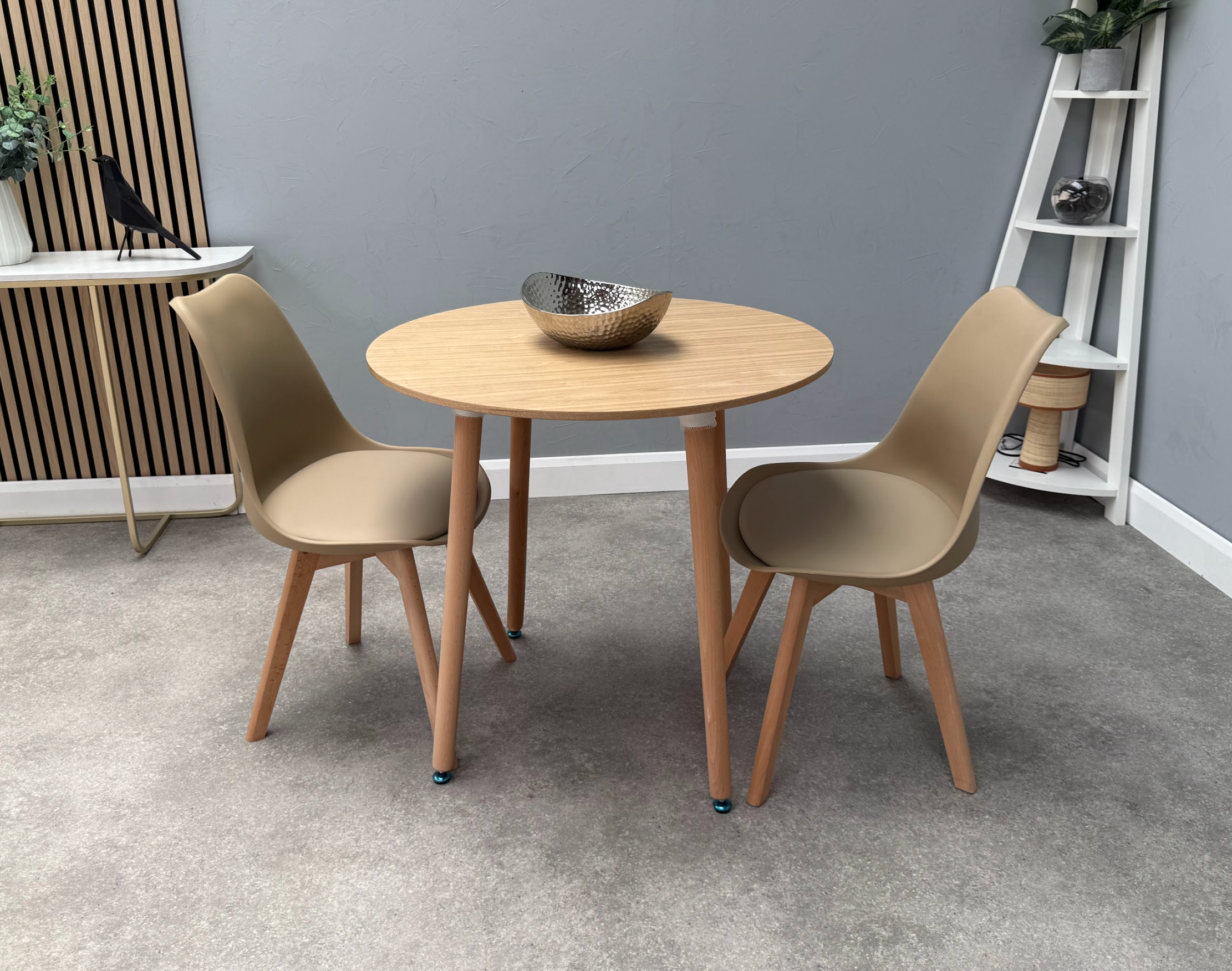 Round Dining Set of 2 Vanilla Pack of 2 Oak