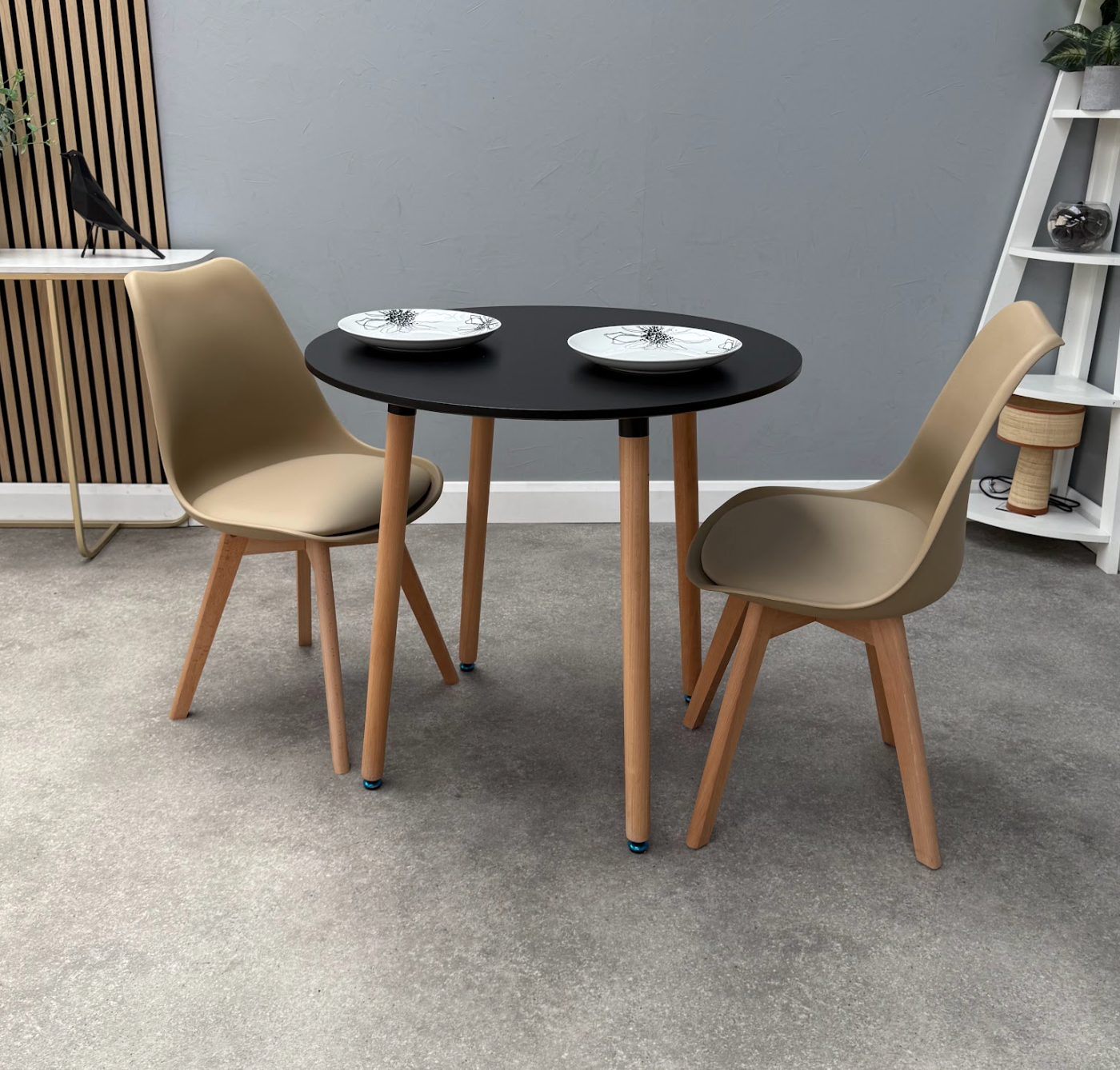 Round Dining Set of 2 Vanilla Pack of 2 Black