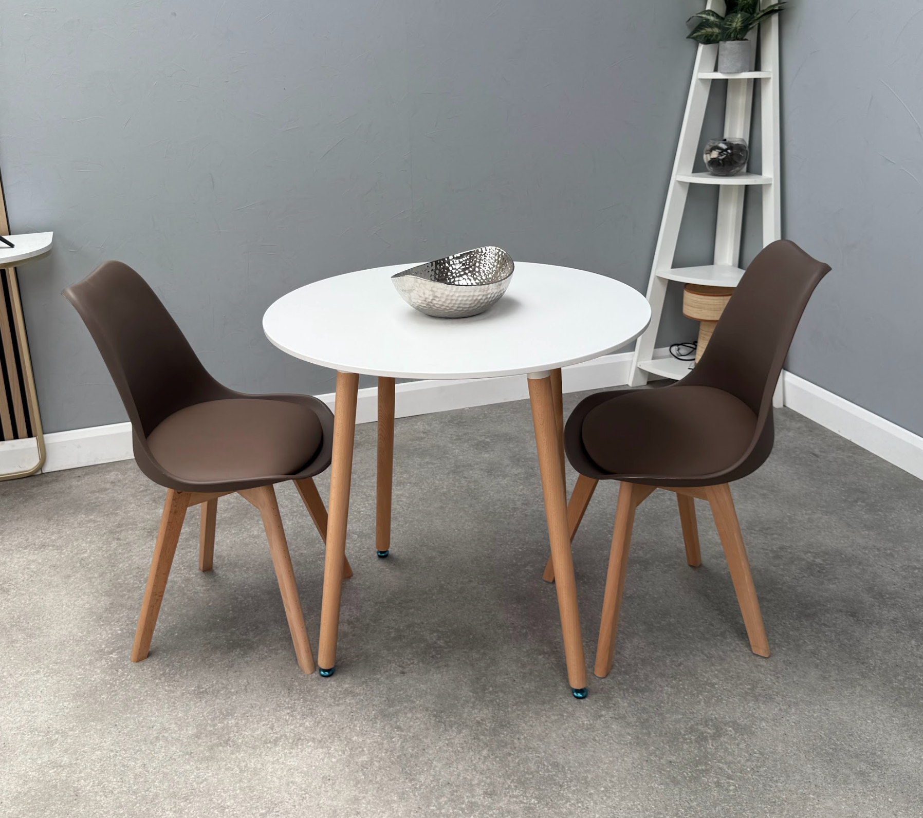 Round Dining Set of 2 Brown Pack of 2 White