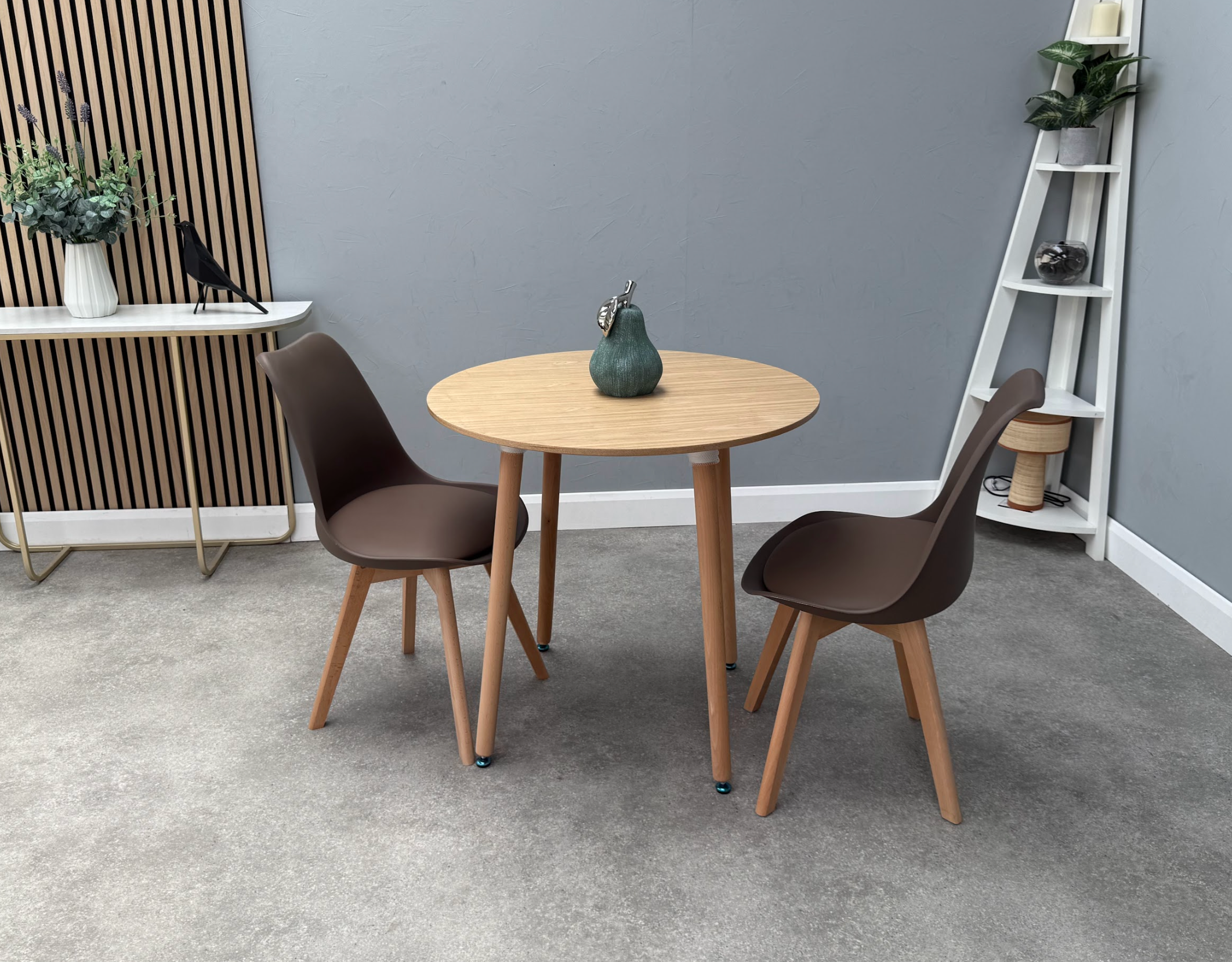 Round Dining Set of 2 Brown Pack of 2 Oak