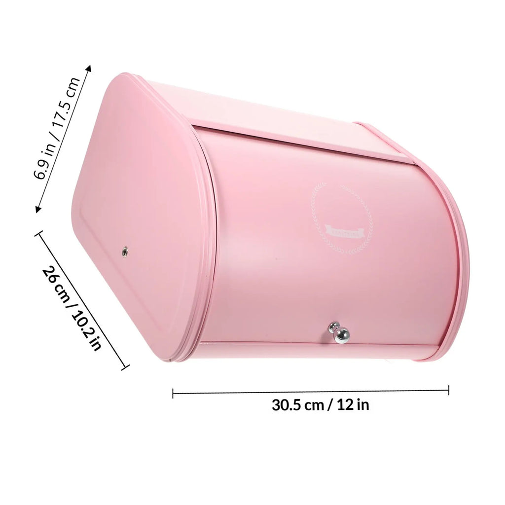 Retro Pink Iron Bread Box with Easy-Glide Rolling Door – Heavy-Duty Rust-Resistant Powder-Coated Metal, Ventilated for Fresh Bread Storage