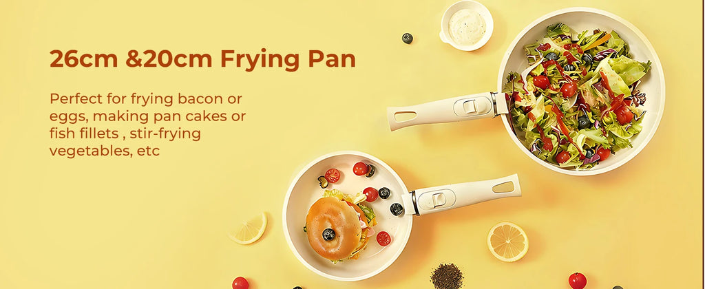 17-Piece Ceramic Non-Stick Cookware Set with Detachable Handles, Glass Lids, Plastic Storage Lids, Cooking Utensils & Pan Protectors, Die-Cast Aluminum Stackable Pots and Pans Set, Induction Compatible Frying Pans, Saucepans & Deep Frying Pan