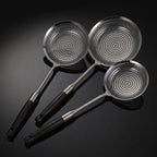 304 Stainless Steel Fine Mesh Kitchen Skimmer Strainer with Non-Slip Anti-Scald Wooden Handle, Great for Deep Frying, Noodles, Dumplings, Pasta & Vegetables, Oil Filtering & Draining, Available in 14cm, 16cm & 19cm Sizes