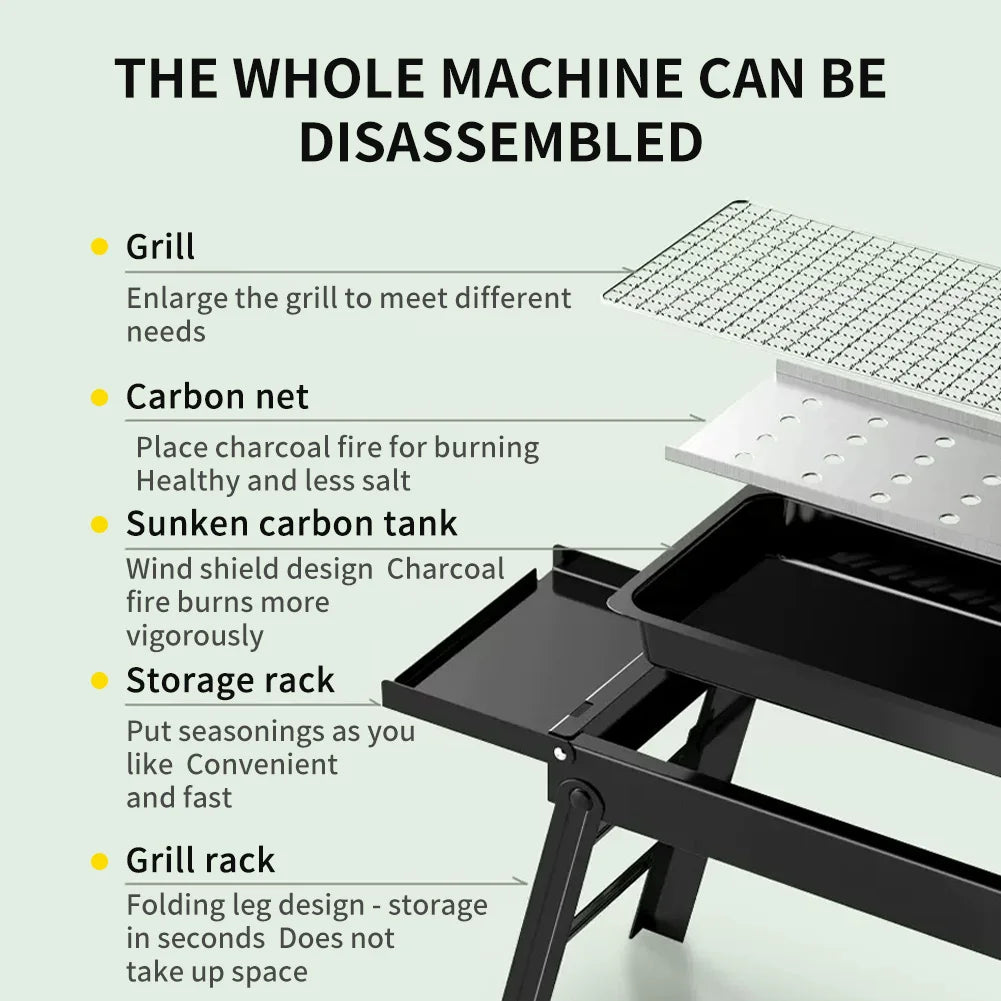 Foldable Charcoal BBQ Grill for Outdoor Use